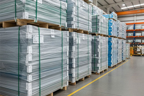 Polycarbonate sheets in Ahmedabad stored in an industrial warehouse